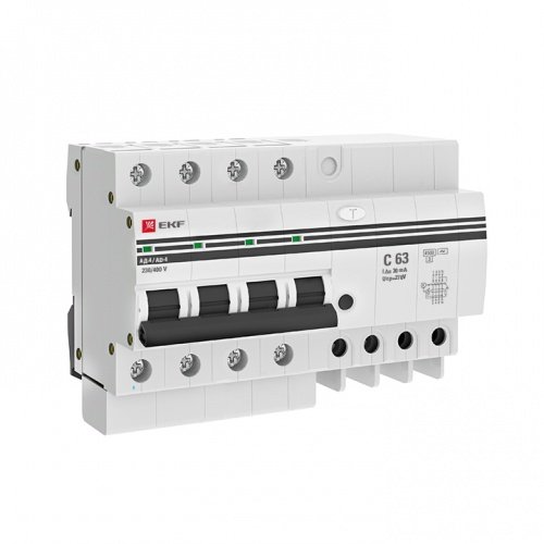 Дифференциальный автоматический выключатель АД-4 63А 30мА (хар, С, АС, электронный) 4,5кА PROxima EKF
