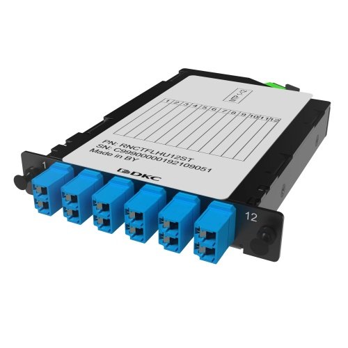 Претерминированная кассета 12ОВ 09/125 OS2, 1xMTP(12)f/6xLC-UPC Duplex (с интегрированными шторками), 1/2 HU DKC