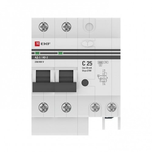 Дифференциальный автоматический выключатель АД-2 25А 30мА (хар, С, АС, электронный) 4,5кА PROxima EKF фото 2