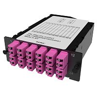 Претерминированная кассета 24ОВ 50/125 OM4, 2xMTP(12)f/12xLC Duplex (с интегрированными шторками), 1 HU DKC