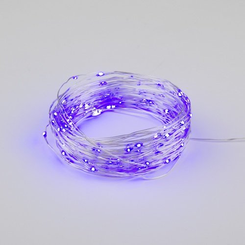 Гирлянда-нить (бат) Роса 100 светодиодов, фиолетовый,10м (3xAA) медн.провод IP20 Uniel