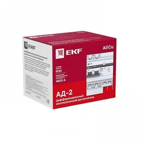 Дифференциальный автоматический выключатель АД-2 25А 30мА (хар, С, АС, электронный) 4,5кА PROxima EKF фото 4