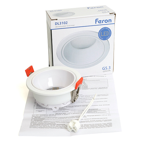 Светильник потолочный встраиваемый, MR16 G5.3, белый DL3102 Feron