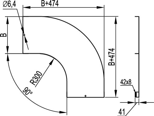Крышка на угол горизонтальный 90 градусов, осн.400, R=300мм DKC