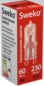 Лампа галогенная JC  60W G9 прозрачная SWEKO