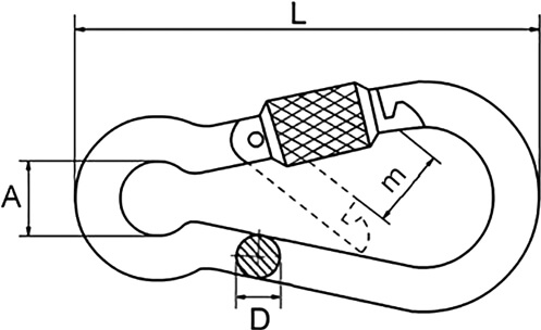 Карабин с фиксатором DIN5299D 5х50, оцинкованная сталь DKC