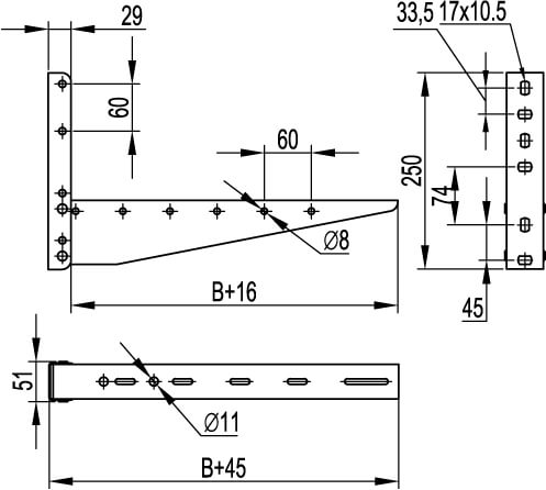 Консоль с опорой ML осн.500 мм, цинк-ламельная DKC