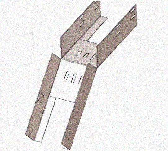 Лоток перфорированный КС 200х50-45 УТ1,5 для поворота трассы вниз на 45, оцинкованный лист S1,5