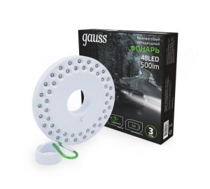 Фонарь кемпинговый 48LED 500lm 3xR6 белый магнит и карабин Gauss