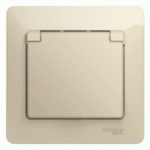 GLOSSA  Розетка СУ 1 мест. с зазем. со шторками с крышкой, в сборе 16А бежевый IP20 Schneider Electric