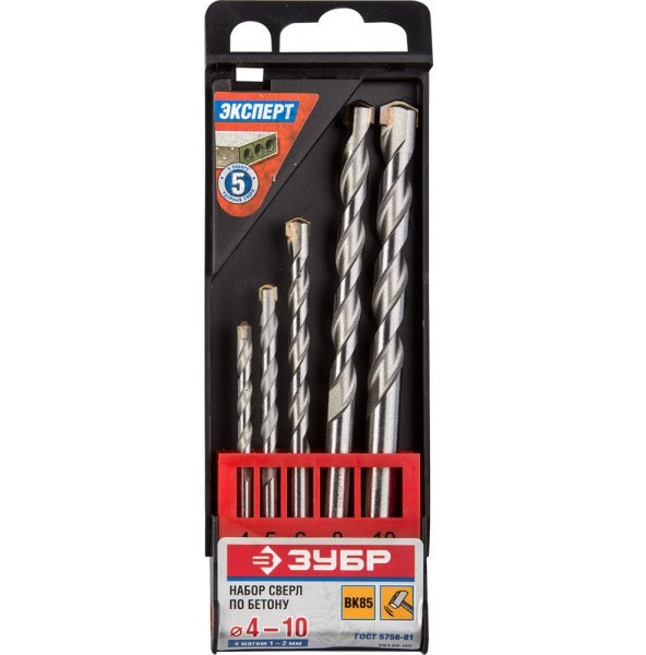 ПРОФЕССИОНАЛ 5 шт: d 4-5-6-8-10 мм набор сверл по бетону ЗУБР