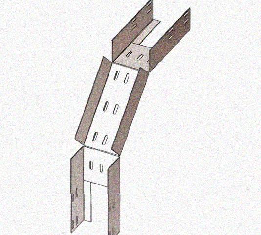 Лоток перфорированный КС 75х65-90 УТ1,5 для поворота трассы вниз на 90, оцинкованный лист S1,5