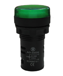 Индикаторная лампа AD-22DS, зелёная, светодиодная матрица d=22мм, 230В Электротехник