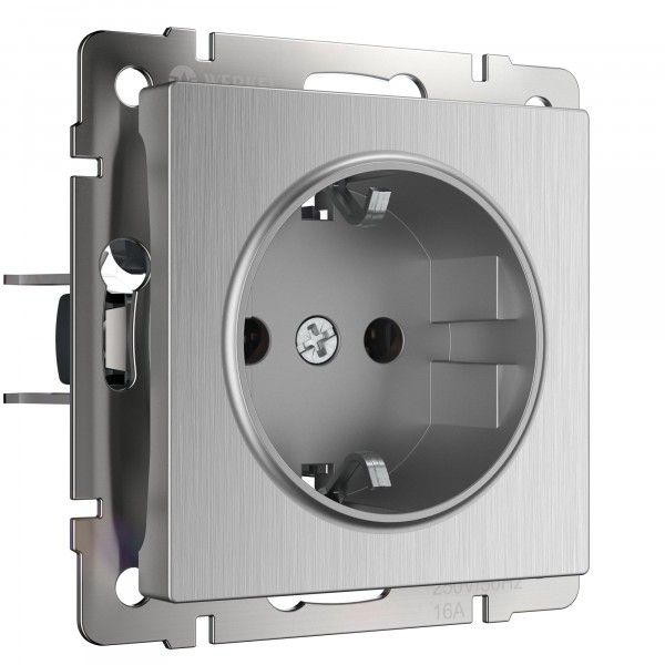 Встраиваемые механизмы розетка СУ 1 мест. с зазем. и шторками 16А серебряный рифленый IP20 Werkel Встраиваемые механизмы розетка СУ 1 мест. с зазем. и шторками 16А серебряный рифленый IP20 Werkel
