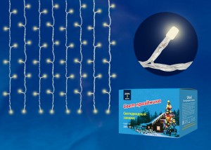 Гирлянда-занавес 240LED 11W тепл.бел. 3х2/24 нити, 8реж. IP20 пров.прозр. Uniel