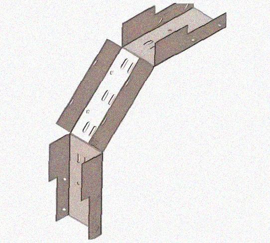 Лоток замковый перфорированный КСЗ 75х65-90 УХЛ1 для поворота трассы вниз на 90, оцинкованный лист S1,5