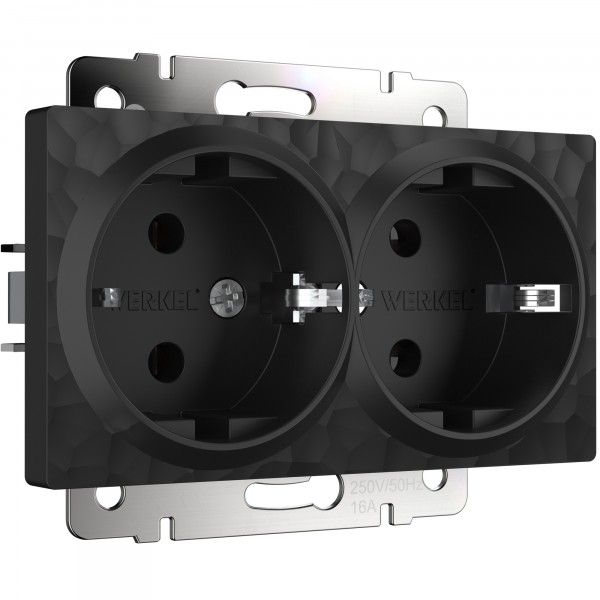 Hammer Механизм розетки без лицевой панели СУ 2 мест. с зазем. 16А Черный IP20 Werkel