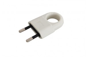 Вилка 10А 250В (АБС-пластик, прямая, плоская, с кольцом, белая, б/з) (кр.50шт) General  