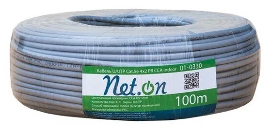 Витая пара UTP 4 пары AWG 24 Cat.5e внутренняя CCA Net.on 100м UTP 4x2x0,5 In/CCA SUPRLAN