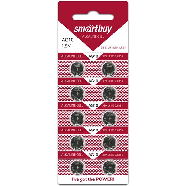 Элемент питания часовая AG10-10B G10 (389) LR1130, LR54 BL10 Smartbuy