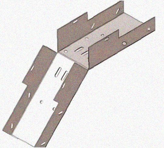 Лоток замковый перфорированный КСЗ 200х50-45 УХЛ1 для поворота трассы вниз на 45, горячее цинкование, S1,5