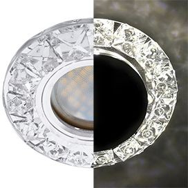 Св-к MR16 GU5.3 LD1661 стекло круг круп.стразы конус подсветка 4000K хром-зерк.Ecola