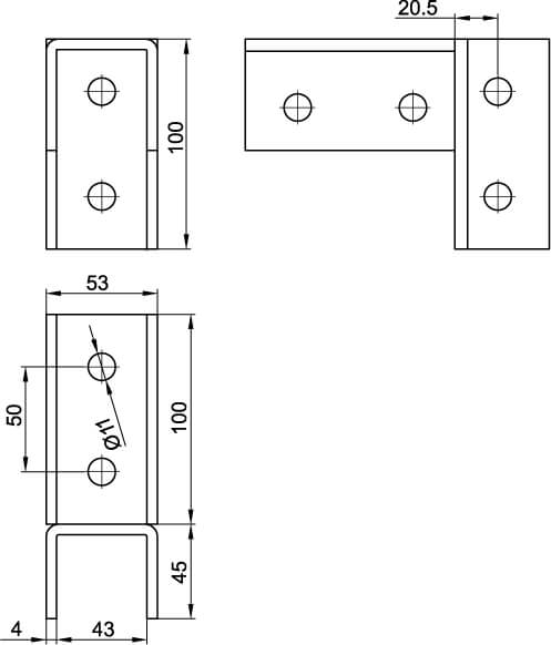 Соединитель С-образного профиля 41х41 под углом 90°, горячеоцинкованный DKC