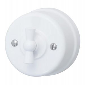 Выключатель проходной поворотный 1-кл. ОП Лизетта 10А IP20 ретро 2 полож. керамика бел. Bironi