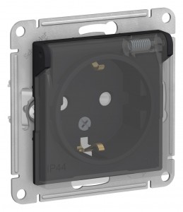 ATLASDESIGN AQUA Механизм розетки без лицевой панели СУ 1 мест (земля, шторки с прозр. крышкой) 16А карбон IP44 Schneider Electric