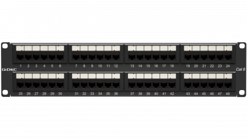 Патч-панель 19",2U,CAT6, 48 портов RJ45, неэкранированная DKC
