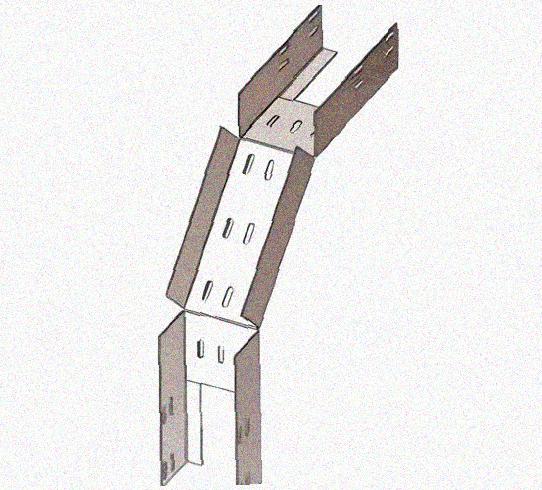 Лоток перфорированный КС 150х65-90 УХЛ1 для поворота трассы вниз на 90, оцинкованный лист S1,0