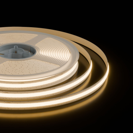 Светодиодная лента 24В 10Вт/м, COB 528 д/м, FreeCut, 700лм/м, IP20, PCB 8мм,5м, CRI90+, 3000K APEYRON