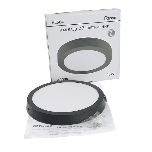 Светильник светодиодный, 18W, 1260Lm, белый (4000К), AL504 с драйвером в комплекте черный Feron
