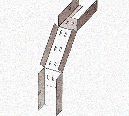 Лоток перфорированный КС 300х65-90 У3 для поворота трассы вниз на 90, окрашенный, S1,5