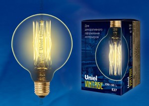 Лампа накаливания винтажная Шар G80 60W Е27 золото Uniel Лампа накаливания винтажная Шар G80 60W Е27 золото Uniel