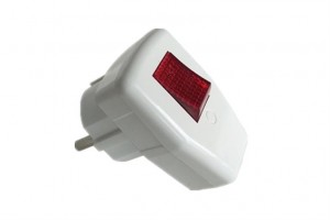вилка 16А 250В (АБС-пластик, угловая с выключателем, белая, земля) General