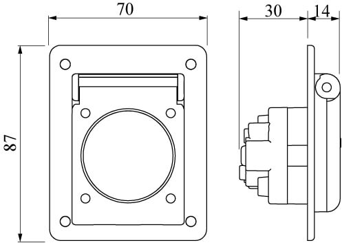 Розетка панельная, IP54, с увеличенным фланцем 70x87 DKC Розетка панельная, IP54, с увеличенным фланцем 70x87 DKC
