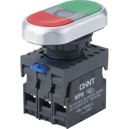 Двойная кнопка NP8-11SD/6 синий AC110-230В(LED), 2НЗ, IP65 (R) CHINT