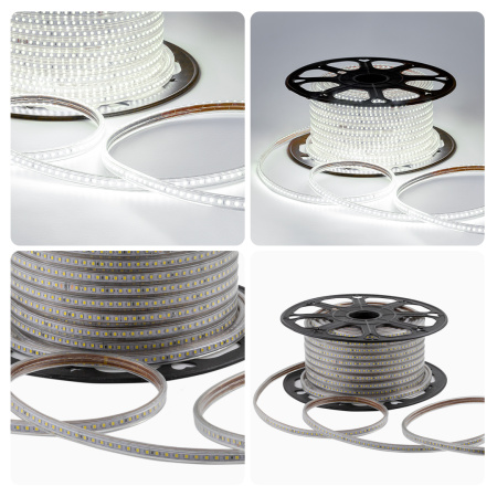 O17-08 Светодиодная лента 220В, 7Вт/м, smd2835, 120д/м, IP65, 600лм/м, размер 13х7мм, 50м, д/б, 4000К OGM