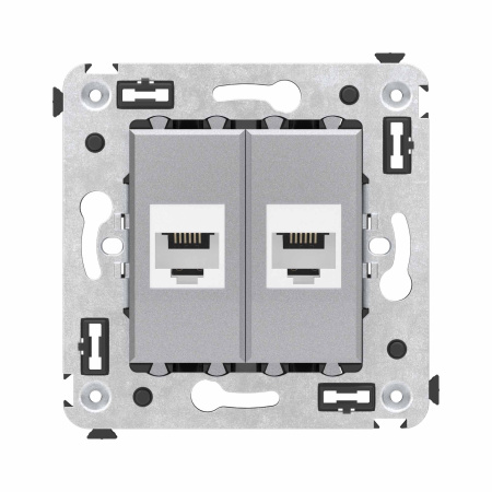 Телефонная розетка RJ-12 без шторки в стену двойная, "Avanti", "Закаленная сталь" DKC