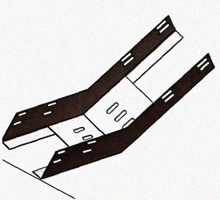 Лоток перфорированный КП 400х65-45 УХЛ1 для поворота трассы вверх на 45, оцинкованный лист S1,0