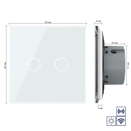Сенсорный импульсный радиоуправляемый выключатель сухой контакт 2 клавиши 1 модуль Белый Livolo