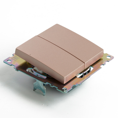 Переключатель 2-клавишный (механизм), STEKKER GLS10-7107-02, 250V, 10А, серия Катрин, шампань