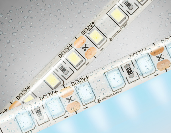 Светодиодная лента GS1203 2835 120Led/ 9.6W m/ 12V IP65 6500K/ 5000*8*2.27mm/ кратность резки 25mm (2 конт.) Ambrella Light