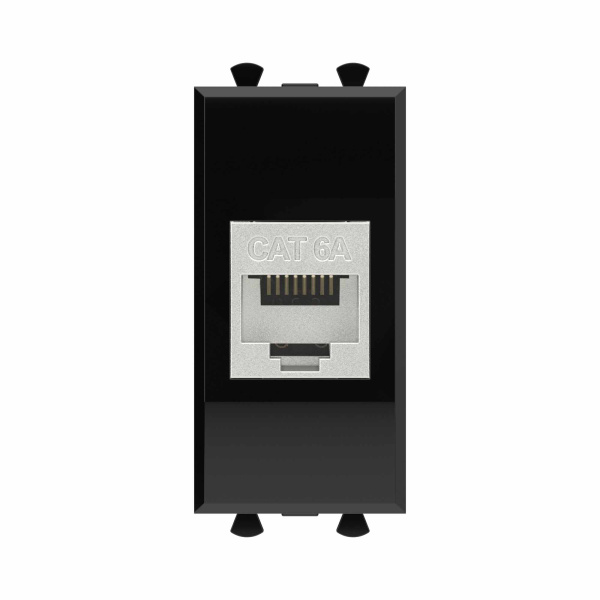 Компьютерная розетка RJ-45 без шторки модульная, кат.6А экранированная, "Avanti", "Черный квадрат", 1 модуль DKC