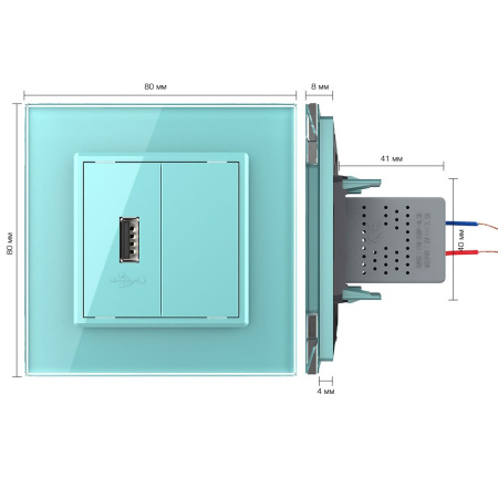 Розетка USB с блоком 5В 2.1А Зеленая Livolo