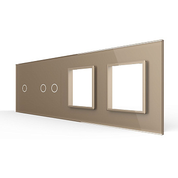 Панель для 2-х сенсорных выключателей и 2-х розеток, 3 клавиши (1+2), цвет золотой, стекло Livolo