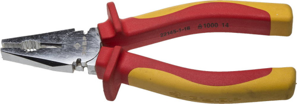 Плоскогубцы "ПРОФИЭЛЕКТРИК", диэлектрические комбинированные, двухкомп маслобензостойкая рукоятка, до ~1000В, 160мм, Профессионал 22145-1-16 ЗУБР