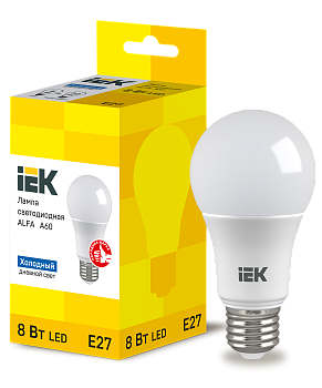 Лампа светодиодная ALFA A60 шар 8Вт 230В 6500К E27 IEK