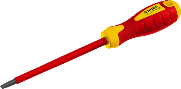 Отвертка диэлектрическая до 1000В, "Профессионал" "ПРОФИ ЭЛЕКТРИК" 25261-5.5-125, Cr-V, трехкомпонент рукоятка, SL 5 x 125 мм ЗУБР